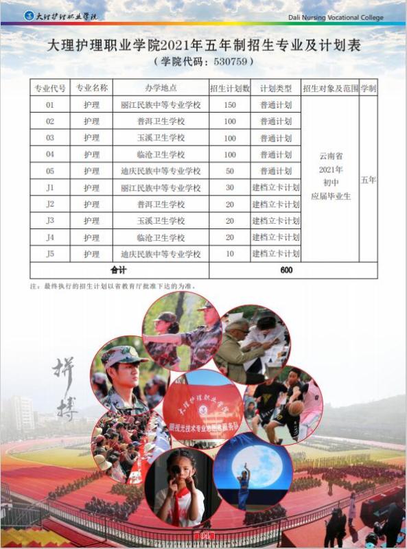 2021大理护理职业学院招生计划-各专业招生人数是多少