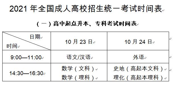 成人高考时间2021具体时间
